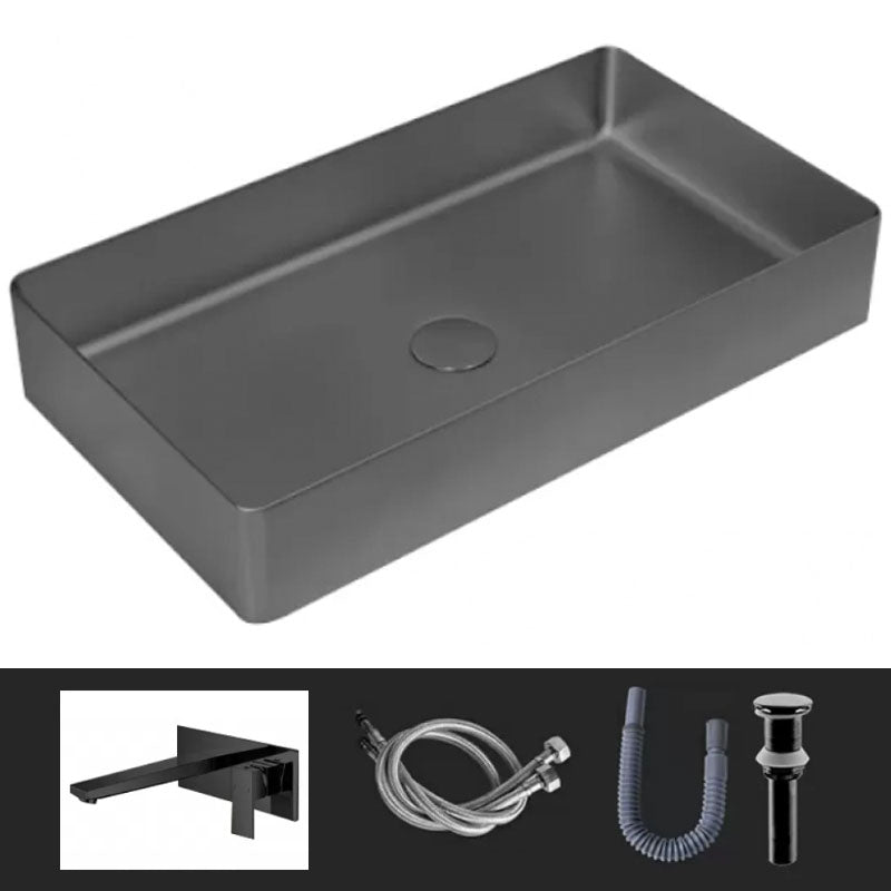 Modern Vessel Bathroom Sink Metal Rectangular with Faucet Vessel Lavatory Sink Black Square Faucet Sink with Faucet Clearhalo 'Bathroom Remodel & Bathroom Fixtures' 'Bathroom Sinks & Faucet Components' 'Bathroom Sinks' 'bathroom_sink' 'Home Improvement' 'home_improvement' 'home_improvement_bathroom_sink' 7011065