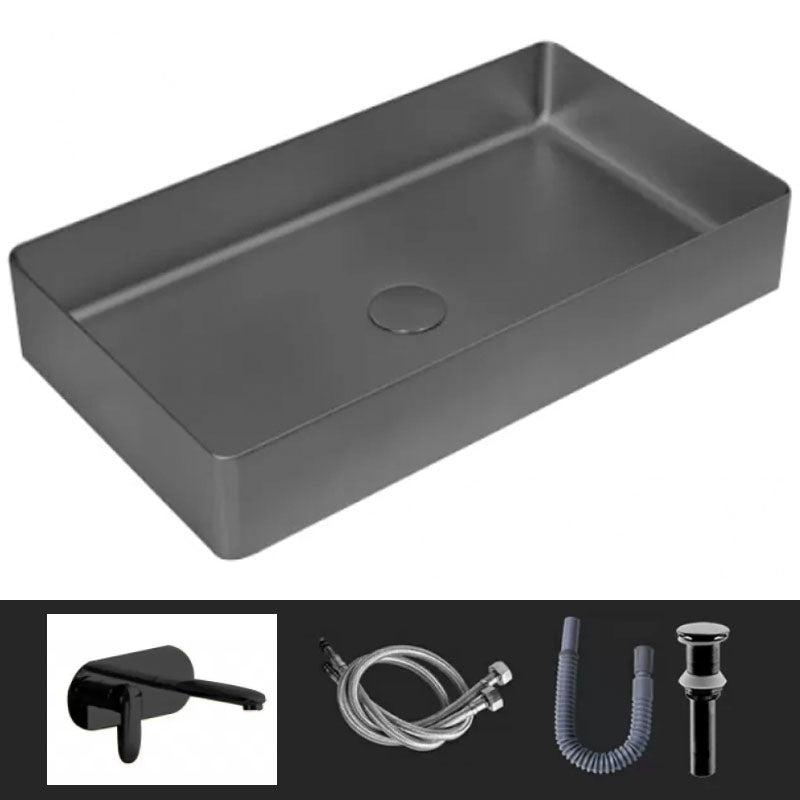 Modern Vessel Bathroom Sink Metal Rectangular with Faucet Vessel Lavatory Sink Black Round Faucet Sink with Faucet Clearhalo 'Bathroom Remodel & Bathroom Fixtures' 'Bathroom Sinks & Faucet Components' 'Bathroom Sinks' 'bathroom_sink' 'Home Improvement' 'home_improvement' 'home_improvement_bathroom_sink' 7011067