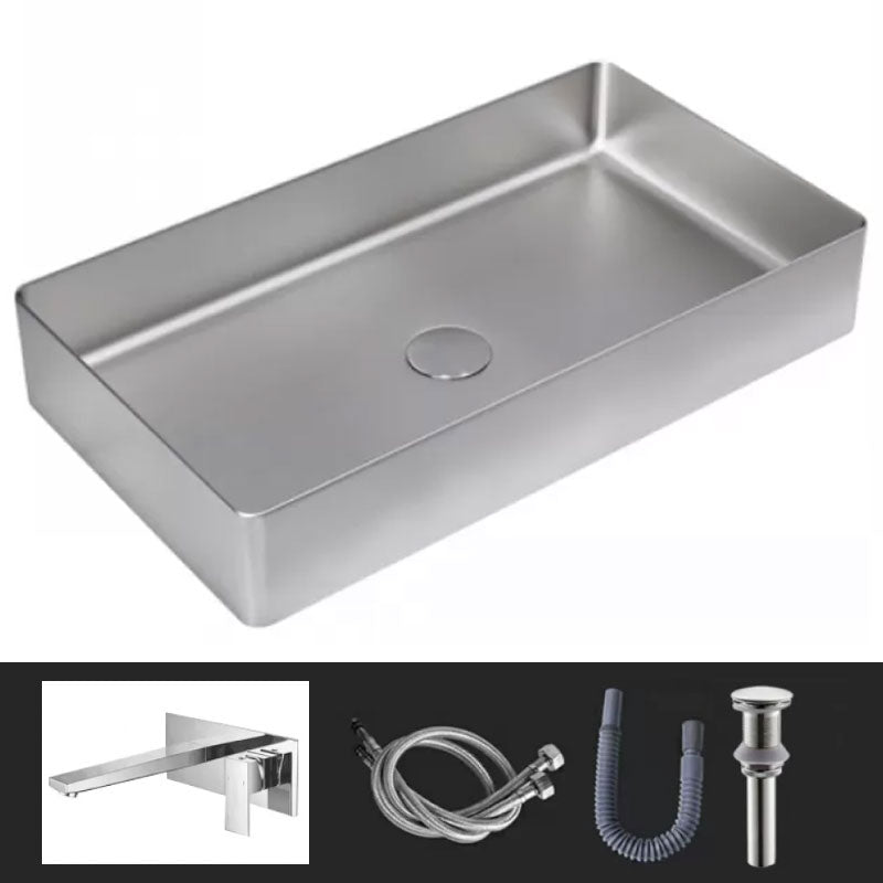 Modern Vessel Bathroom Sink Metal Rectangular with Faucet Vessel Lavatory Sink Silver Square Faucet Sink with Faucet Clearhalo 'Bathroom Remodel & Bathroom Fixtures' 'Bathroom Sinks & Faucet Components' 'Bathroom Sinks' 'bathroom_sink' 'Home Improvement' 'home_improvement' 'home_improvement_bathroom_sink' 7011069