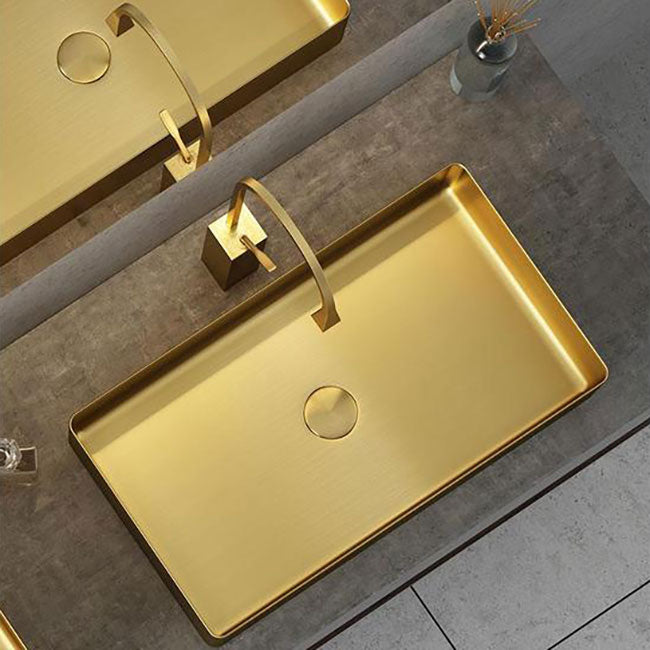 Modern Vessel Bathroom Sink Metal Rectangular with Faucet Vessel Lavatory Sink Clearhalo 'Bathroom Remodel & Bathroom Fixtures' 'Bathroom Sinks & Faucet Components' 'Bathroom Sinks' 'bathroom_sink' 'Home Improvement' 'home_improvement' 'home_improvement_bathroom_sink' 7011075