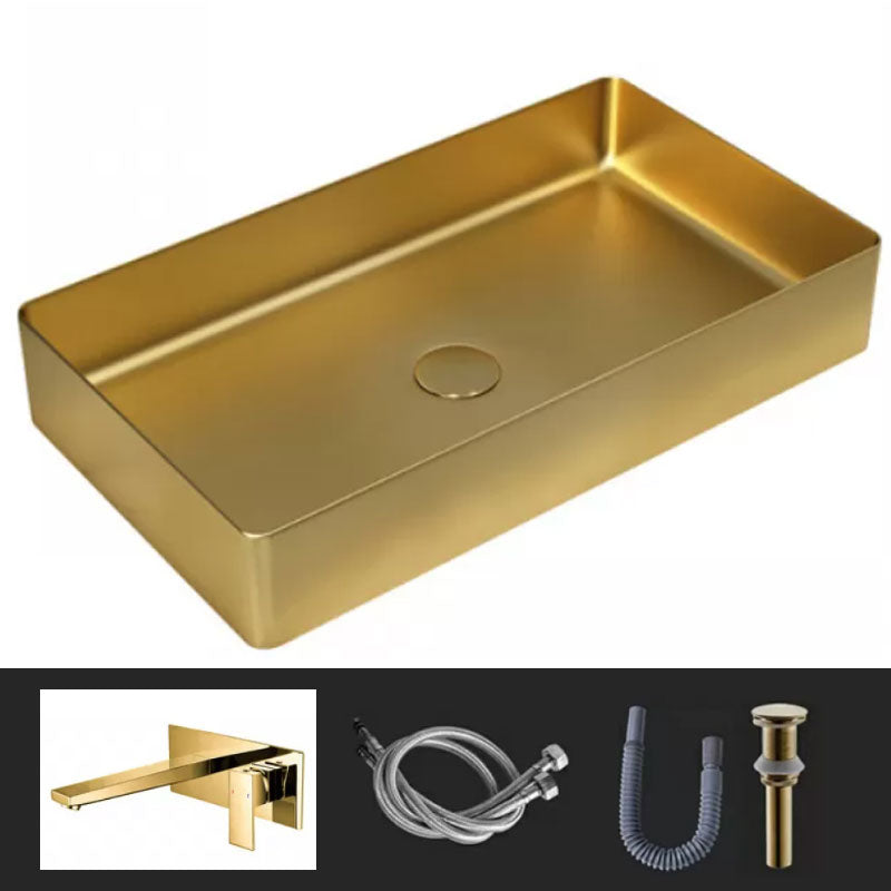 Modern Vessel Bathroom Sink Metal Rectangular with Faucet Vessel Lavatory Sink Gold Square Faucet Sink with Faucet Clearhalo 'Bathroom Remodel & Bathroom Fixtures' 'Bathroom Sinks & Faucet Components' 'Bathroom Sinks' 'bathroom_sink' 'Home Improvement' 'home_improvement' 'home_improvement_bathroom_sink' 7011077