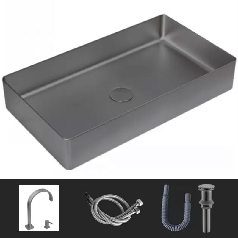 Modern Vessel Bathroom Sink Metal Rectangular with Faucet Vessel Lavatory Sink Gun Grey Elbow Outlet Sink with Faucet Clearhalo 'Bathroom Remodel & Bathroom Fixtures' 'Bathroom Sinks & Faucet Components' 'Bathroom Sinks' 'bathroom_sink' 'Home Improvement' 'home_improvement' 'home_improvement_bathroom_sink' 7011085