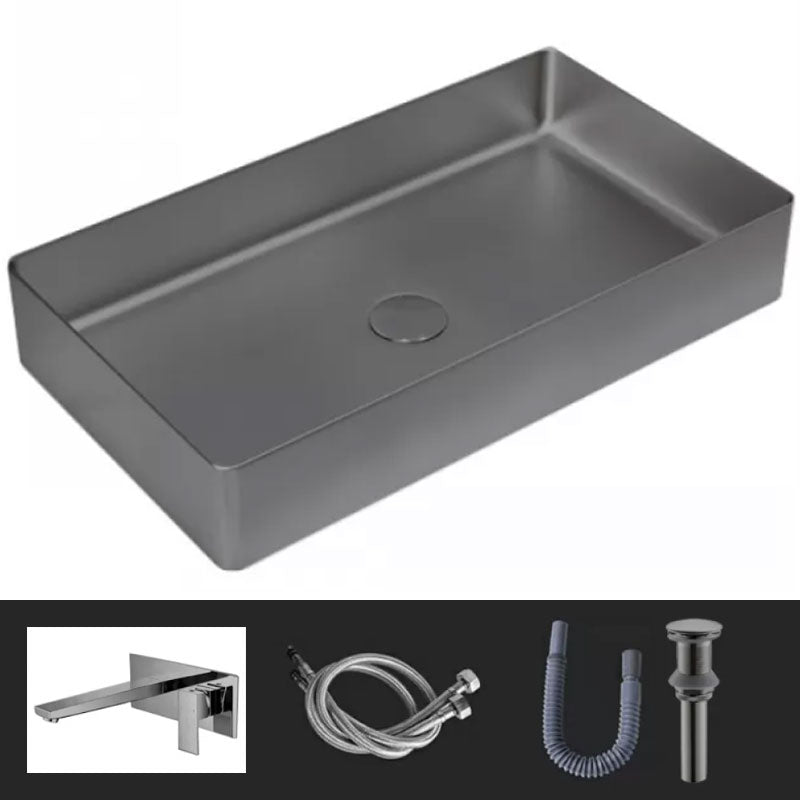 Modern Vessel Bathroom Sink Metal Rectangular with Faucet Vessel Lavatory Sink Gun Grey Square Faucet Sink with Faucet Clearhalo 'Bathroom Remodel & Bathroom Fixtures' 'Bathroom Sinks & Faucet Components' 'Bathroom Sinks' 'bathroom_sink' 'Home Improvement' 'home_improvement' 'home_improvement_bathroom_sink' 7011086