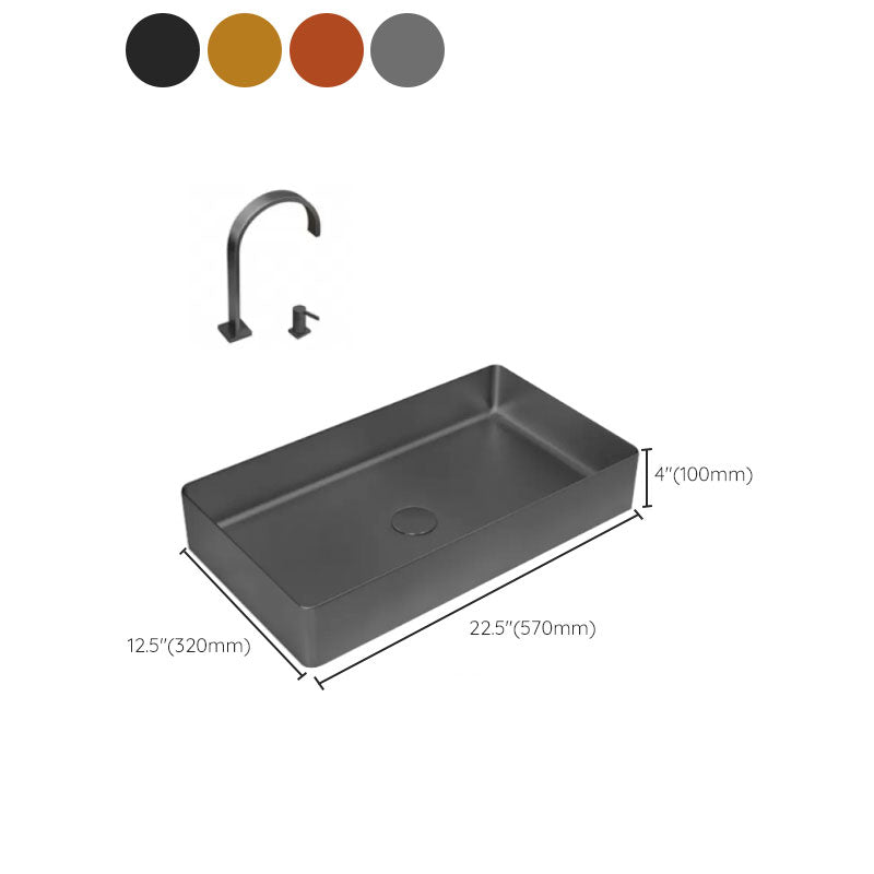 Modern Vessel Bathroom Sink Metal Rectangular with Faucet Vessel Lavatory Sink Clearhalo 'Bathroom Remodel & Bathroom Fixtures' 'Bathroom Sinks & Faucet Components' 'Bathroom Sinks' 'bathroom_sink' 'Home Improvement' 'home_improvement' 'home_improvement_bathroom_sink' 7011089