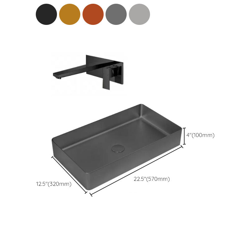 Modern Vessel Bathroom Sink Metal Rectangular with Faucet Vessel Lavatory Sink Clearhalo 'Bathroom Remodel & Bathroom Fixtures' 'Bathroom Sinks & Faucet Components' 'Bathroom Sinks' 'bathroom_sink' 'Home Improvement' 'home_improvement' 'home_improvement_bathroom_sink' 7011090