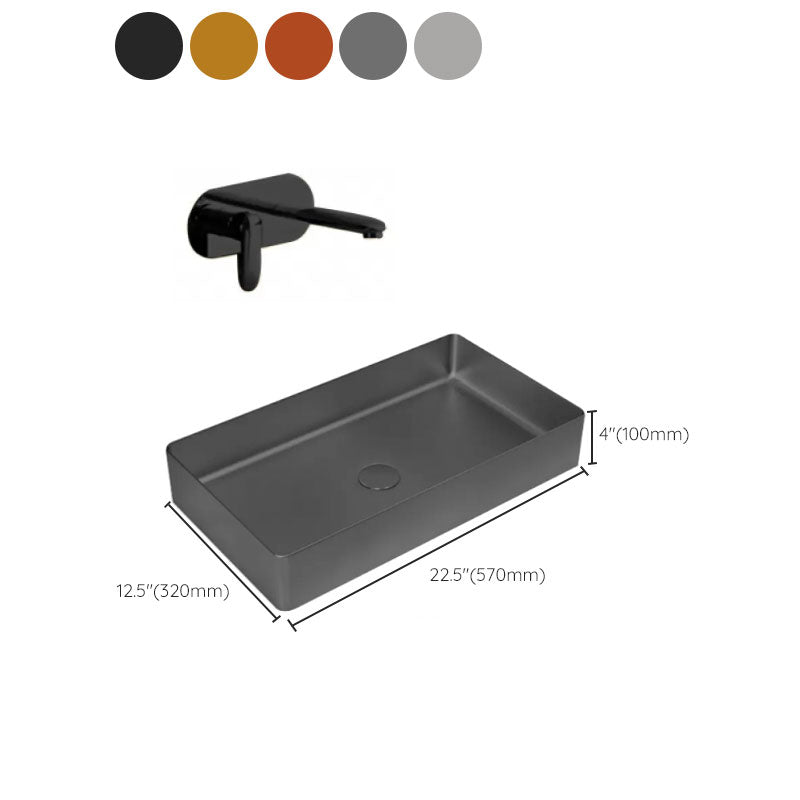 Modern Vessel Bathroom Sink Metal Rectangular with Faucet Vessel Lavatory Sink Clearhalo 'Bathroom Remodel & Bathroom Fixtures' 'Bathroom Sinks & Faucet Components' 'Bathroom Sinks' 'bathroom_sink' 'Home Improvement' 'home_improvement' 'home_improvement_bathroom_sink' 7011091