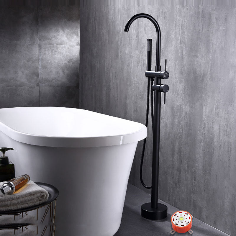 Floor Mounted Copper Freestanding Tub Filler Freestanding High Arc Tub Metal Filler Trim Black Concealed Installation Clearhalo 'Bathroom Remodel & Bathroom Fixtures' 'Bathtub Faucets' 'bathtub_faucets' 'Home Improvement' 'home_improvement' 'home_improvement_bathtub_faucets' 7011575