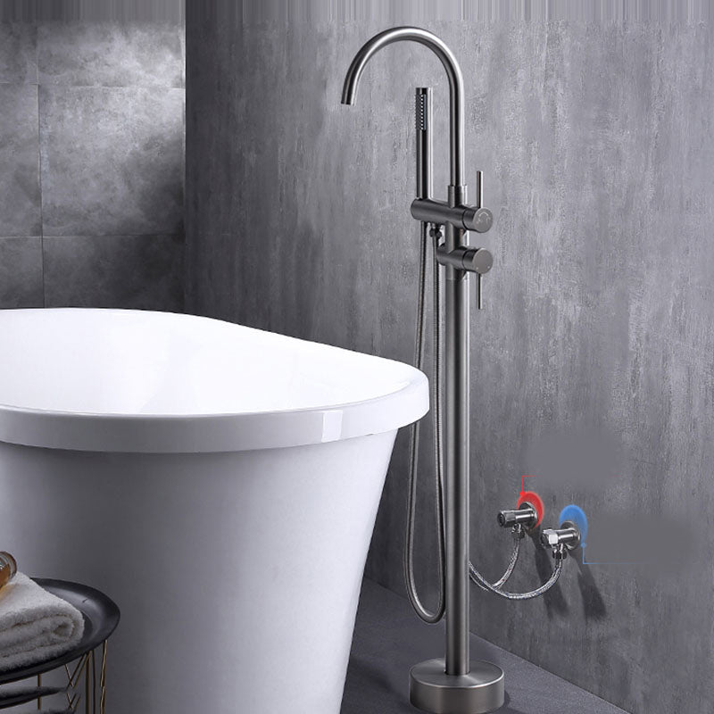 Floor Mounted Copper Freestanding Tub Filler Freestanding High Arc Tub Metal Filler Trim Gun Grey Wall Clearhalo 'Bathroom Remodel & Bathroom Fixtures' 'Bathtub Faucets' 'bathtub_faucets' 'Home Improvement' 'home_improvement' 'home_improvement_bathtub_faucets' 7011589