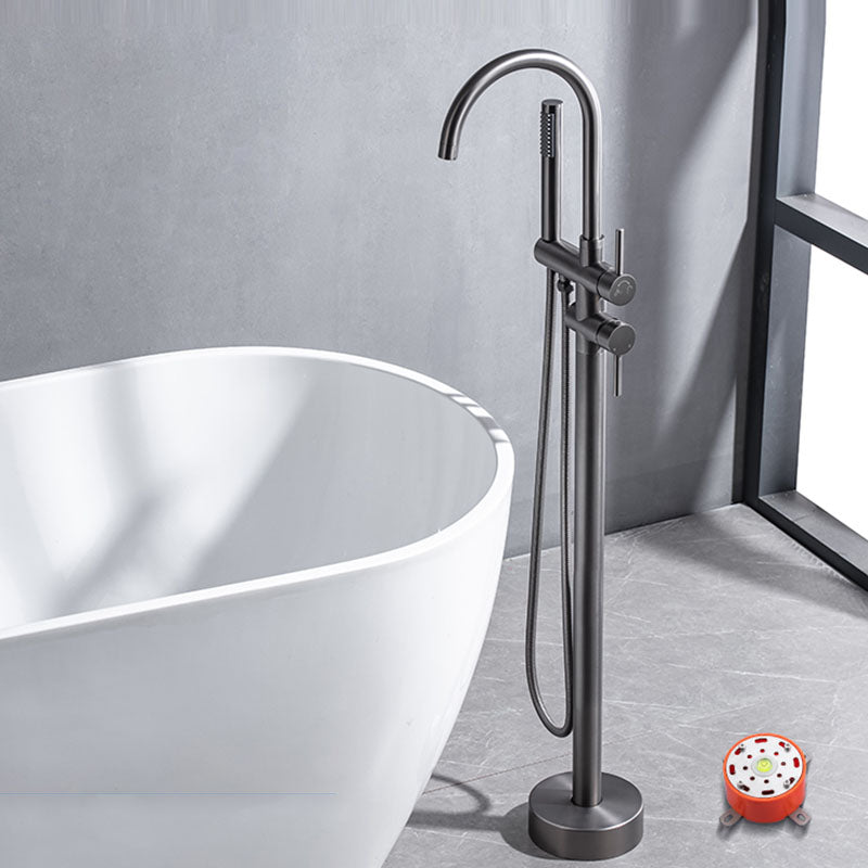 Floor Mounted Copper Freestanding Tub Filler Freestanding High Arc Tub Metal Filler Trim Gun Grey Concealed Installation Clearhalo 'Bathroom Remodel & Bathroom Fixtures' 'Bathtub Faucets' 'bathtub_faucets' 'Home Improvement' 'home_improvement' 'home_improvement_bathtub_faucets' 7011592