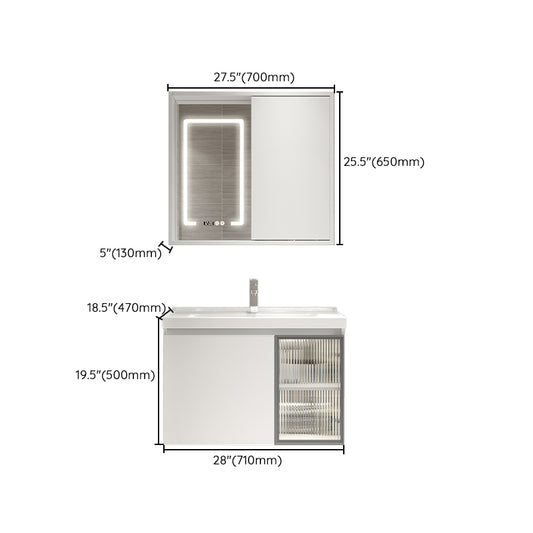 White Vanity Single Sink Rectangular 2 Drawers Wall-Mounted Bath Vanity with Mirror Clearhalo 'Bathroom Remodel & Bathroom Fixtures' 'Bathroom Vanities' 'bathroom_vanities' 'Home Improvement' 'home_improvement' 'home_improvement_bathroom_vanities' 7018007