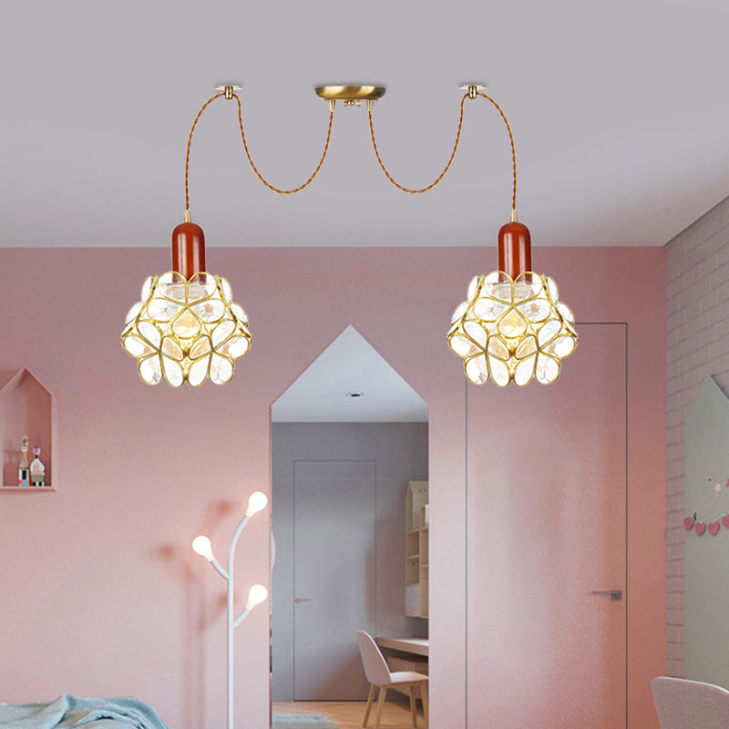 2/3/4-Head Clear Water Glass Pendant Light Traditional Gold Flower Bedroom Swag Multiple Hanging Lamp Clearhalo 'Ceiling Lights' 'Glass shade' 'Glass' 'Pendant Lights' 'Pendants' Lighting' 701953