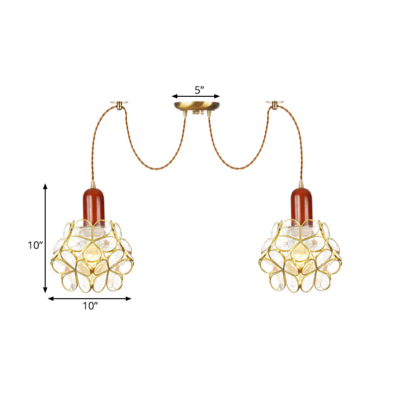 2/3/4-Head Clear Water Glass Pendant Light Traditional Gold Flower Bedroom Swag Multiple Hanging Lamp Clearhalo 'Ceiling Lights' 'Glass shade' 'Glass' 'Pendant Lights' 'Pendants' Lighting' 701955