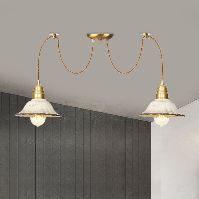 2/4/6 Bulbs Scalloped Multi Light Pendant Traditional Gold Ceramics Swag Hanging Lamp Kit Clearhalo 'Ceiling Lights' 'Pendant Lights' 'Pendants' Lighting' 701971