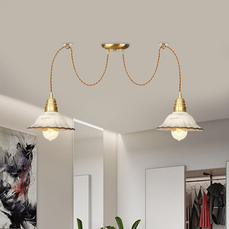 2/4/6 Bulbs Scalloped Multi Light Pendant Traditional Gold Ceramics Swag Hanging Lamp Kit Clearhalo 'Ceiling Lights' 'Pendant Lights' 'Pendants' Lighting' 701972