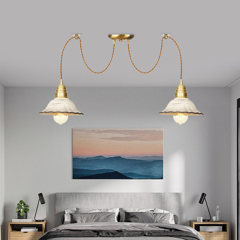 2/4/6 Bulbs Scalloped Multi Light Pendant Traditional Gold Ceramics Swag Hanging Lamp Kit Clearhalo 'Ceiling Lights' 'Pendant Lights' 'Pendants' Lighting' 701973