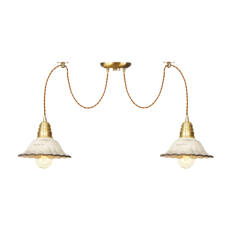 2/4/6 Bulbs Scalloped Multi Light Pendant Traditional Gold Ceramics Swag Hanging Lamp Kit Clearhalo 'Ceiling Lights' 'Pendant Lights' 'Pendants' Lighting' 701974