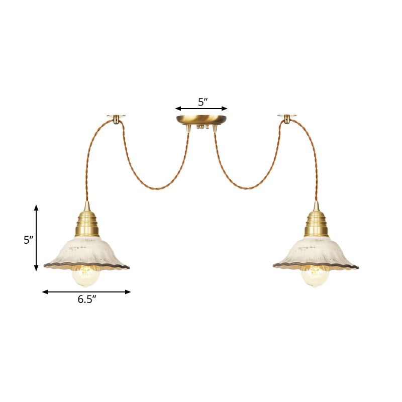 2/4/6 Bulbs Scalloped Multi Light Pendant Traditional Gold Ceramics Swag Hanging Lamp Kit Clearhalo 'Ceiling Lights' 'Pendant Lights' 'Pendants' Lighting' 701975