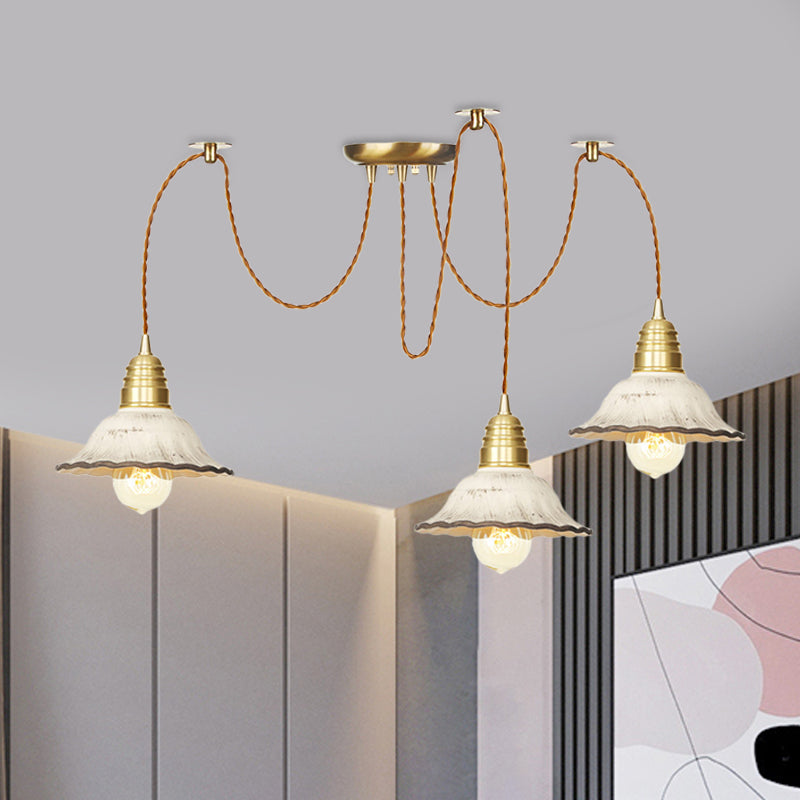 2/4/6 Bulbs Scalloped Multi Light Pendant Traditional Gold Ceramics Swag Hanging Lamp Kit Clearhalo 'Ceiling Lights' 'Pendant Lights' 'Pendants' Lighting' 701976