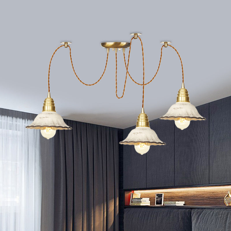 2/4/6 Bulbs Scalloped Multi Light Pendant Traditional Gold Ceramics Swag Hanging Lamp Kit Clearhalo 'Ceiling Lights' 'Pendant Lights' 'Pendants' Lighting' 701977