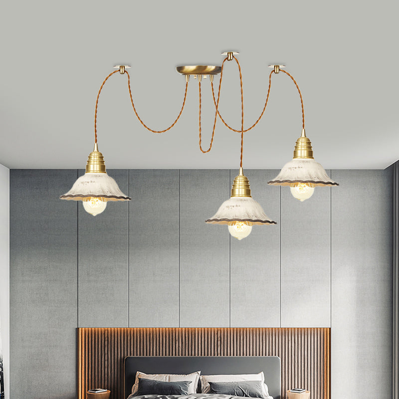 2/4/6 Bulbs Scalloped Multi Light Pendant Traditional Gold Ceramics Swag Hanging Lamp Kit Clearhalo 'Ceiling Lights' 'Pendant Lights' 'Pendants' Lighting' 701978