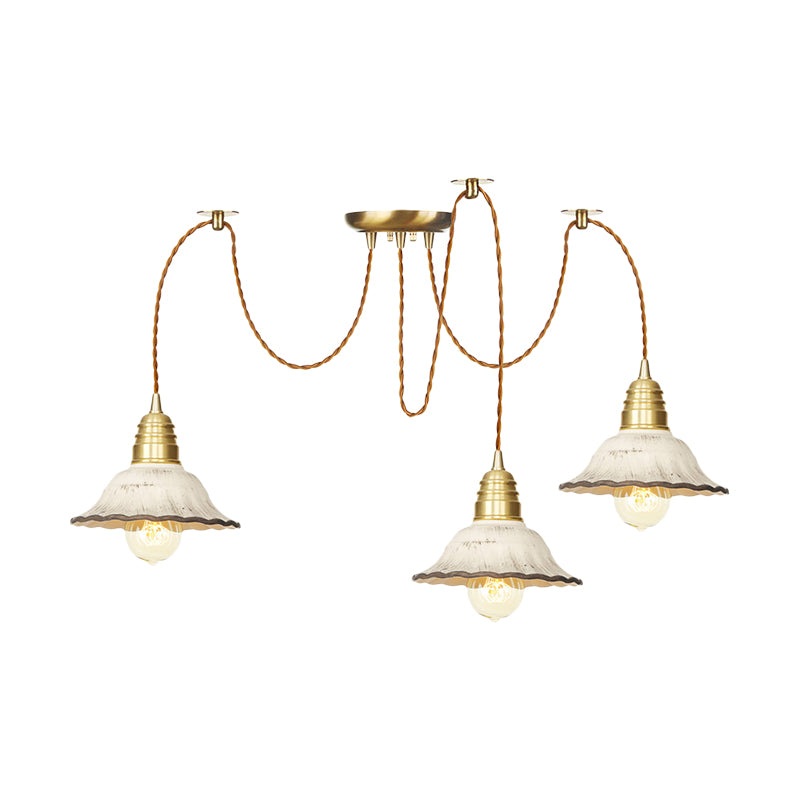 2/4/6 Bulbs Scalloped Multi Light Pendant Traditional Gold Ceramics Swag Hanging Lamp Kit Clearhalo 'Ceiling Lights' 'Pendant Lights' 'Pendants' Lighting' 701979