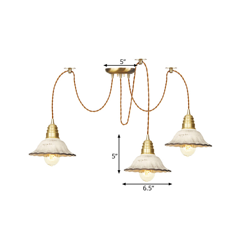 2/4/6 Bulbs Scalloped Multi Light Pendant Traditional Gold Ceramics Swag Hanging Lamp Kit Clearhalo 'Ceiling Lights' 'Pendant Lights' 'Pendants' Lighting' 701980