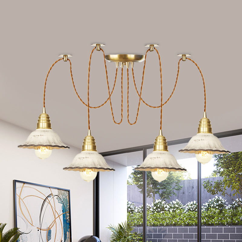 2/4/6 Bulbs Scalloped Multi Light Pendant Traditional Gold Ceramics Swag Hanging Lamp Kit Clearhalo 'Ceiling Lights' 'Pendant Lights' 'Pendants' Lighting' 701981