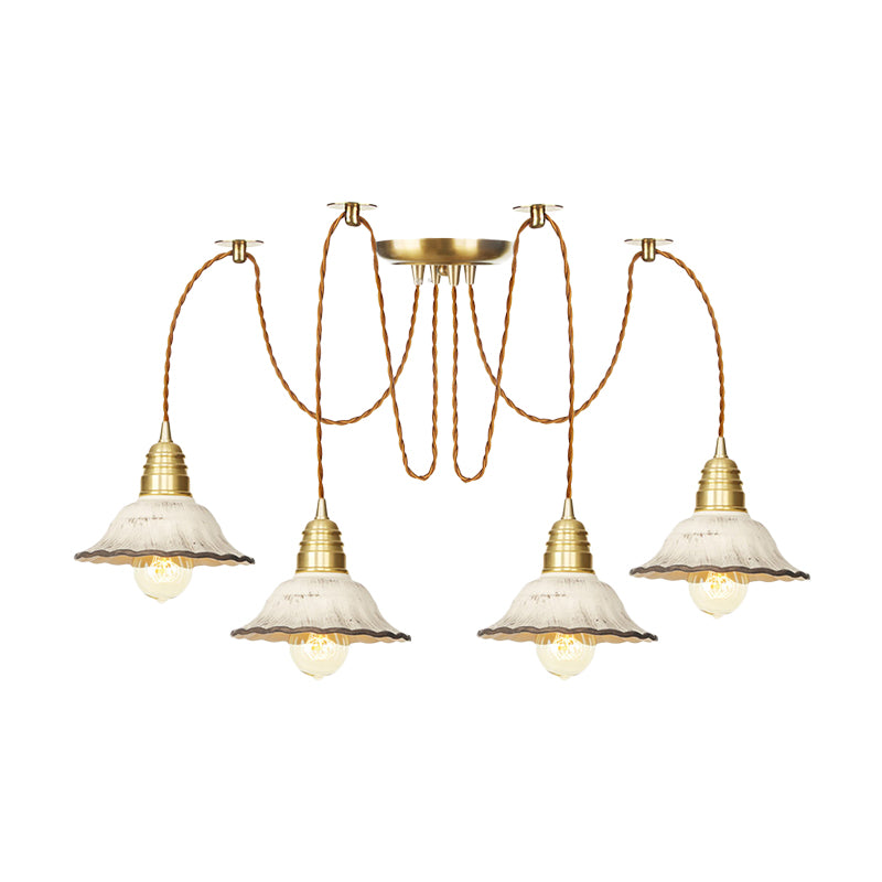 2/4/6 Bulbs Scalloped Multi Light Pendant Traditional Gold Ceramics Swag Hanging Lamp Kit Clearhalo 'Ceiling Lights' 'Pendant Lights' 'Pendants' Lighting' 701984