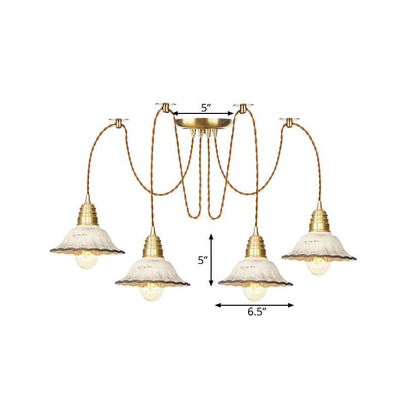 2/4/6 Bulbs Scalloped Multi Light Pendant Traditional Gold Ceramics Swag Hanging Lamp Kit Clearhalo 'Ceiling Lights' 'Pendant Lights' 'Pendants' Lighting' 701985