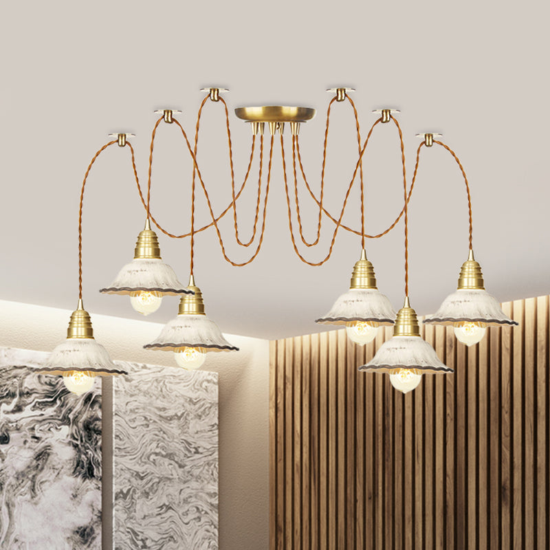 2/4/6 Bulbs Scalloped Multi Light Pendant Traditional Gold Ceramics Swag Hanging Lamp Kit Clearhalo 'Ceiling Lights' 'Pendant Lights' 'Pendants' Lighting' 701986