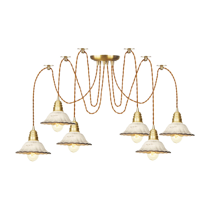 2/4/6 Bulbs Scalloped Multi Light Pendant Traditional Gold Ceramics Swag Hanging Lamp Kit Clearhalo 'Ceiling Lights' 'Pendant Lights' 'Pendants' Lighting' 701989