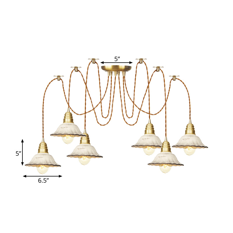 2/4/6 Bulbs Scalloped Multi Light Pendant Traditional Gold Ceramics Swag Hanging Lamp Kit Clearhalo 'Ceiling Lights' 'Pendant Lights' 'Pendants' Lighting' 701990