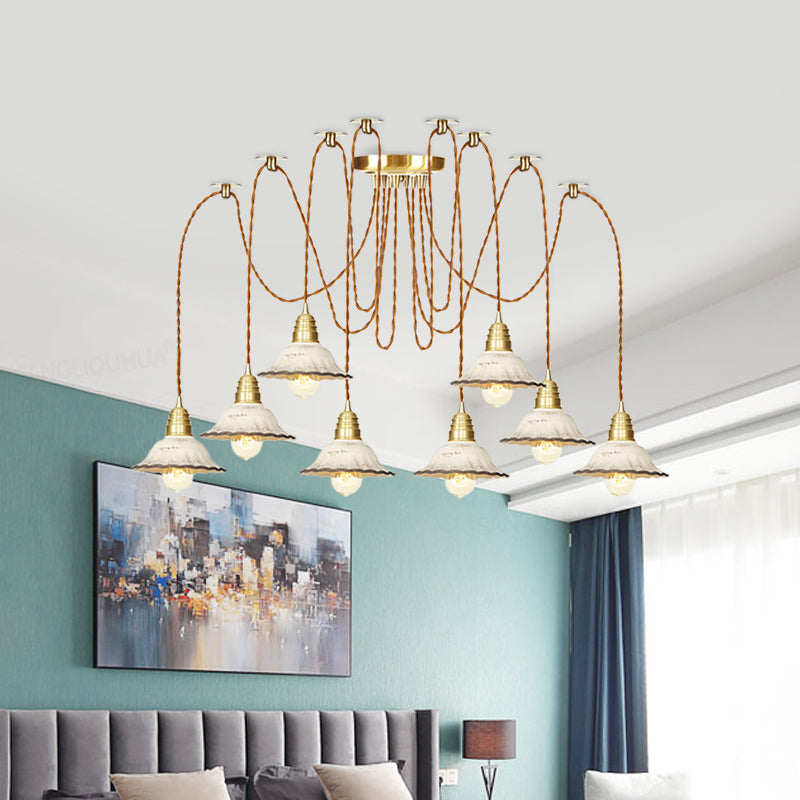 2/4/6 Bulbs Scalloped Multi Light Pendant Traditional Gold Ceramics Swag Hanging Lamp Kit Clearhalo 'Ceiling Lights' 'Pendant Lights' 'Pendants' Lighting' 701993