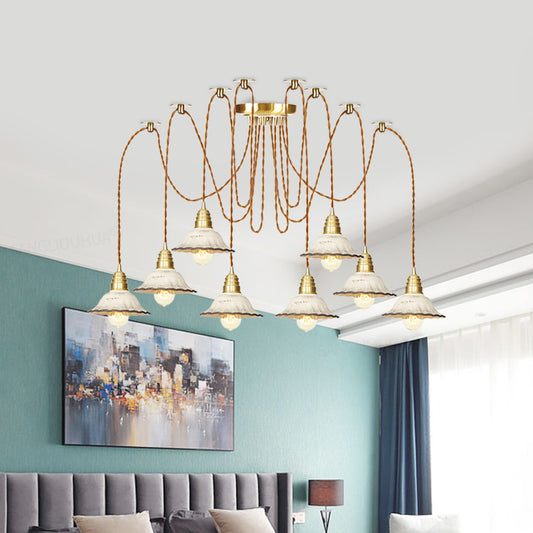 2/4/6 Bulbs Scalloped Multi Light Pendant Traditional Gold Ceramics Swag Hanging Lamp Kit Clearhalo 'Ceiling Lights' 'Pendant Lights' 'Pendants' Lighting' 701993