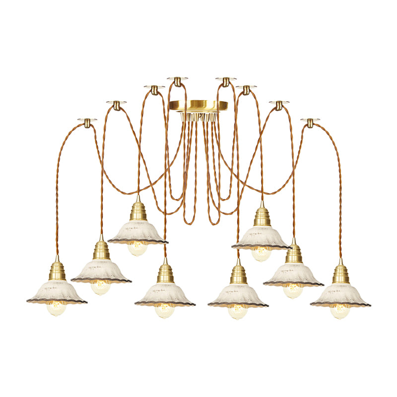 2/4/6 Bulbs Scalloped Multi Light Pendant Traditional Gold Ceramics Swag Hanging Lamp Kit Clearhalo 'Ceiling Lights' 'Pendant Lights' 'Pendants' Lighting' 701994