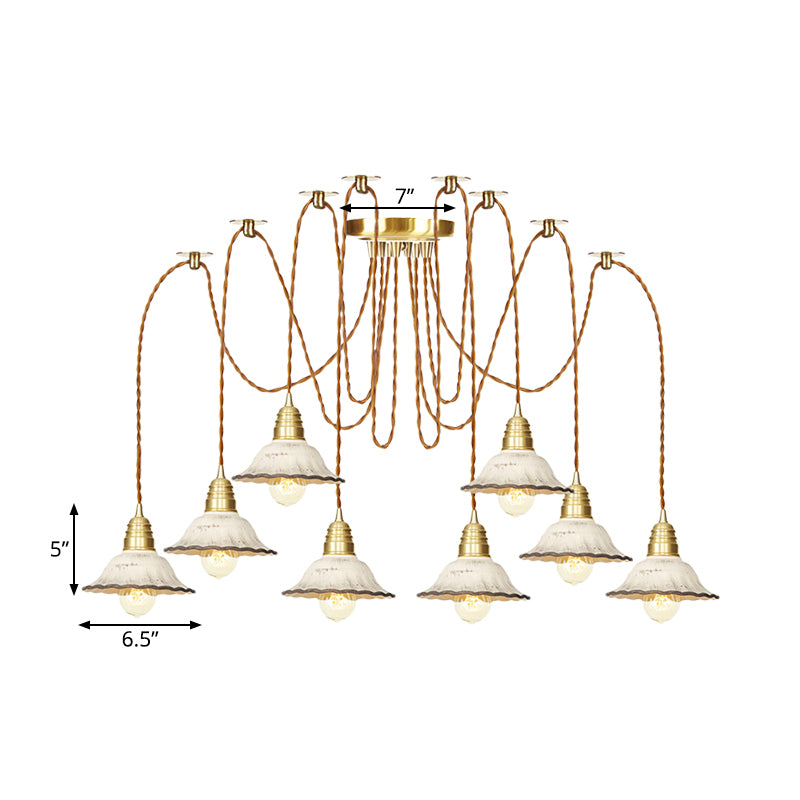 2/4/6 Bulbs Scalloped Multi Light Pendant Traditional Gold Ceramics Swag Hanging Lamp Kit Clearhalo 'Ceiling Lights' 'Pendant Lights' 'Pendants' Lighting' 701995