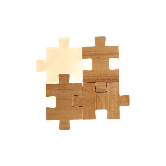 Beige Jigsaw Puzzle Sconce Light Fixture Nordic LED Wood Wall Mount Lamp in White/Warm Light Clearhalo 'Wall Lamps & Sconces' 'Wall Lights' Lighting' 701999