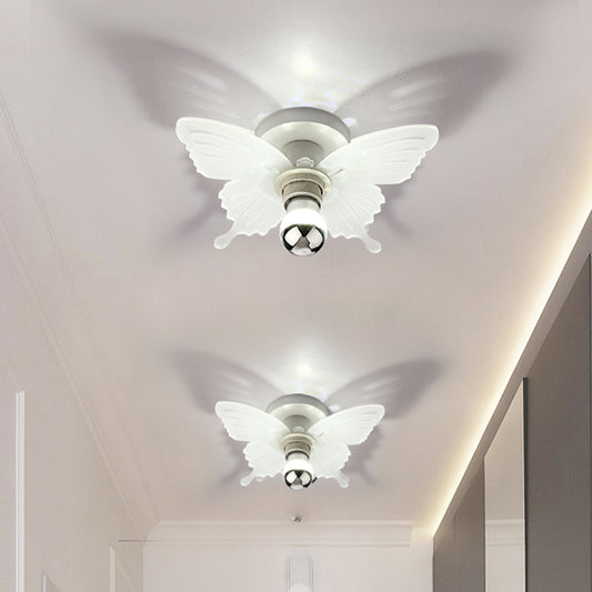 White Butterfly Semi Flush Mount Light Nordic 1 Head Acrylic LED Flush Lamp Fixture in White/Warm Light for Corridor Clearhalo 'Ceiling Lights' 'Close To Ceiling Lights' 'Close to ceiling' 'Semi-flushmount' Lighting' 702049