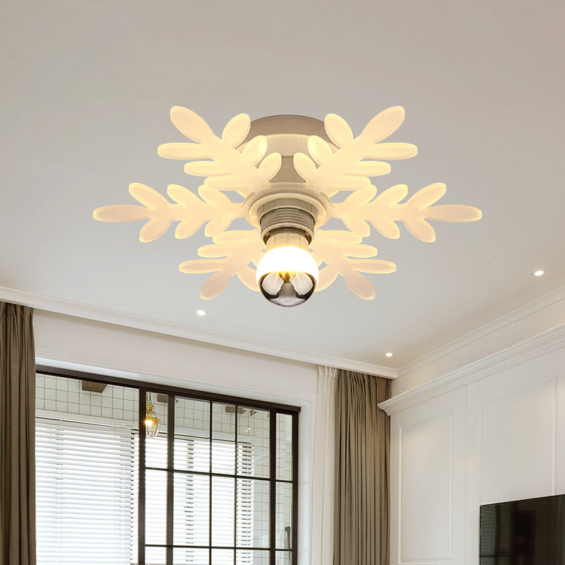 Olive Branch Semi Flushmount Nordic Acrylic 1 Head White LED Flush Mounted Lamp for Hallway in White/Warm Light White Clearhalo 'Ceiling Lights' 'Close To Ceiling Lights' 'Close to ceiling' 'Semi-flushmount' Lighting' 702052