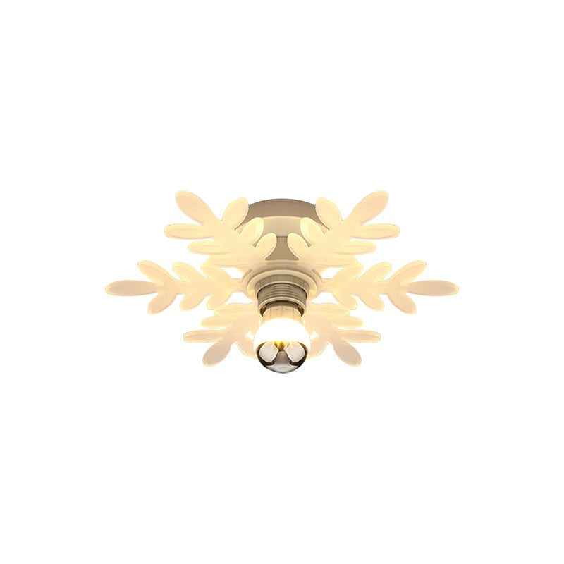 Olive Branch Semi Flushmount Nordic Acrylic 1 Head White LED Flush Mounted Lamp for Hallway in White/Warm Light Clearhalo 'Ceiling Lights' 'Close To Ceiling Lights' 'Close to ceiling' 'Semi-flushmount' Lighting' 702055