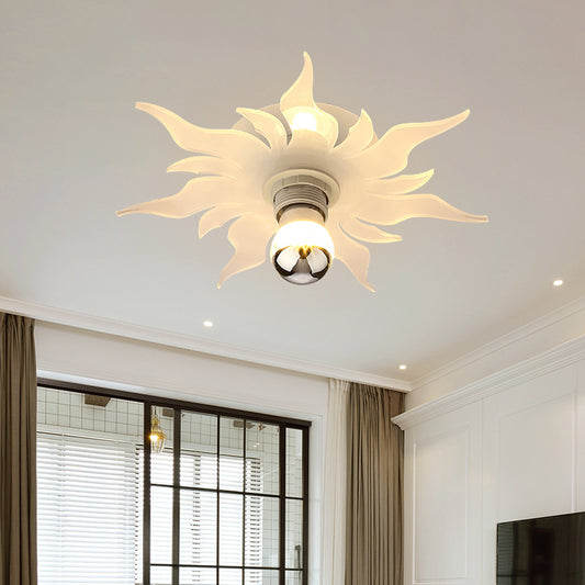 1-Light Corridor Semi Flush Mount Nordic White LED Flush Lamp Fixture with Sunflower Acrylic Shade, White/Warm Light White Clearhalo 'Ceiling Lights' 'Close To Ceiling Lights' 'Close to ceiling' 'Semi-flushmount' Lighting' 702062