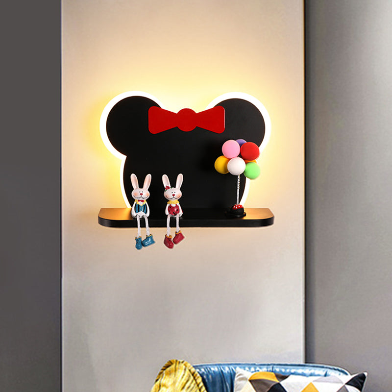 Black and Red Mouse Head Sconce Cartoon LED Iron Wall Mounted Light Fixture in White/3 Color Light Clearhalo 'Wall Lamps & Sconces' 'Wall Lights' Lighting' 702073