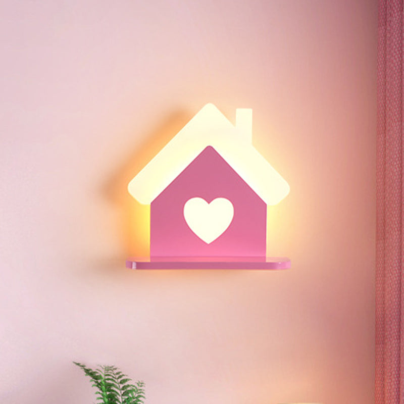 Iron House Placeable Wall Light Sconce Kids LED Pink Wall Lamp Fixture with Loving Heart Pattern in White/3 Color Light Clearhalo 'Wall Lamps & Sconces' 'Wall Lights' Lighting' 702078