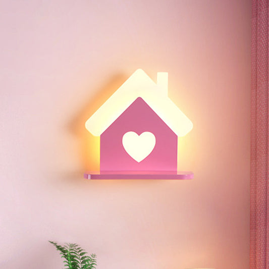 Iron House Placeable Wall Light Sconce Kids LED Pink Wall Lamp Fixture with Loving Heart Pattern in White/3 Color Light Clearhalo 'Wall Lamps & Sconces' 'Wall Lights' Lighting' 702078