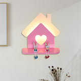 Iron House Placeable Wall Light Sconce Kids LED Pink Wall Lamp Fixture with Loving Heart Pattern in White/3 Color Light Clearhalo 'Wall Lamps & Sconces' 'Wall Lights' Lighting' 702079