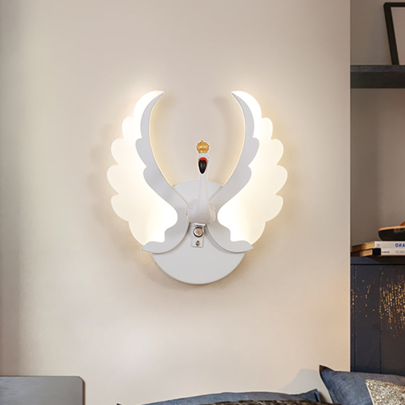 Swan Iron Wall Light Sconce Cartoon White/Pink Finish LED Wall Lamp Fixture with Acrylic Wing in White/Warm Light Clearhalo 'Wall Lamps & Sconces' 'Wall Lights' Lighting' 702084