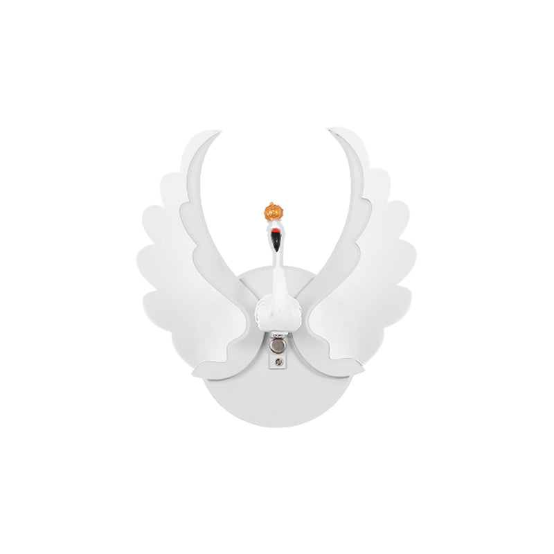 Swan Iron Wall Light Sconce Cartoon White/Pink Finish LED Wall Lamp Fixture with Acrylic Wing in White/Warm Light Clearhalo 'Wall Lamps & Sconces' 'Wall Lights' Lighting' 702085