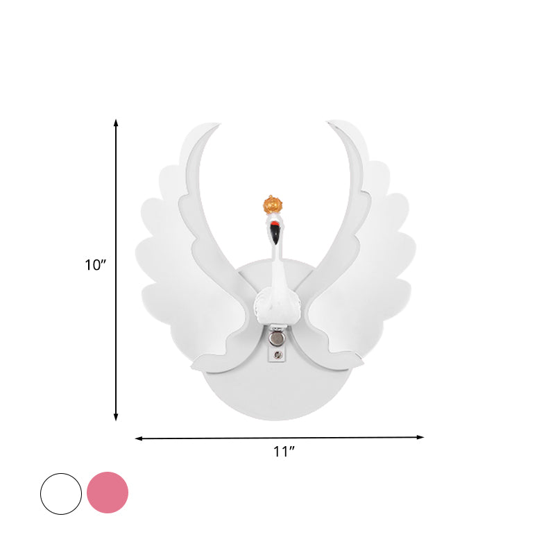 Swan Iron Wall Light Sconce Cartoon White/Pink Finish LED Wall Lamp Fixture with Acrylic Wing in White/Warm Light Clearhalo 'Wall Lamps & Sconces' 'Wall Lights' Lighting' 702086