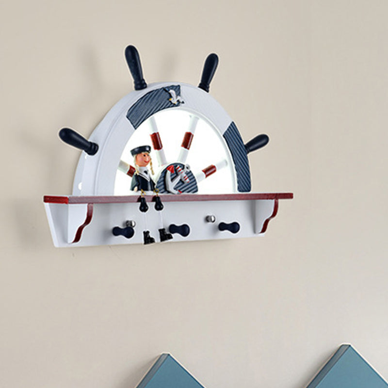 Kids Rudder Sconce Lighting Acrylic LED Bedside Wall Mount Lamp in White and Blue, White/Warm Light Clearhalo 'Wall Lamps & Sconces' 'Wall Lights' Lighting' 702092