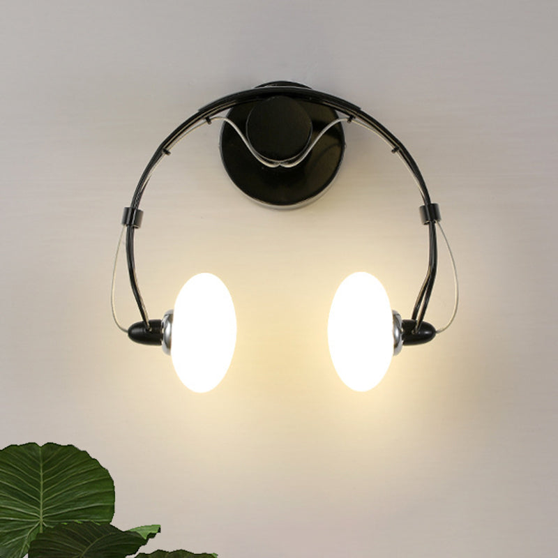 Cartoon Headset Shape Wall Sconce Lighting Metallic 2-Light Corridor LED Wall Lamp in White/Black Black Clearhalo 'Wall Lamps & Sconces' 'Wall Lights' Lighting' 702110